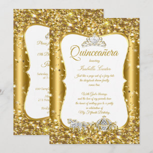 Quinceanera Glitter Fairytale Gold Carriage Party Invitation