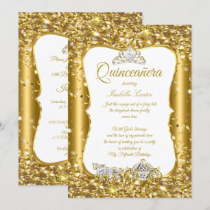 Quinceanera Glitter Fairytale Gold Carriage Party Invitation