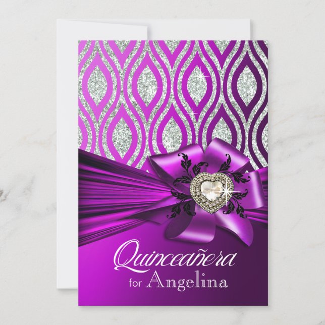 Quinceanera Glitter Geometric Ovals purple silver Invitation (Front)