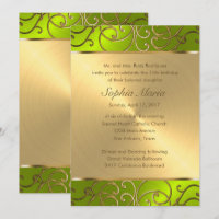 Quinceanera Gold and Lime Filigree Swirl Border