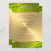 Quinceanera Gold and Lime Filigree Swirl Border
