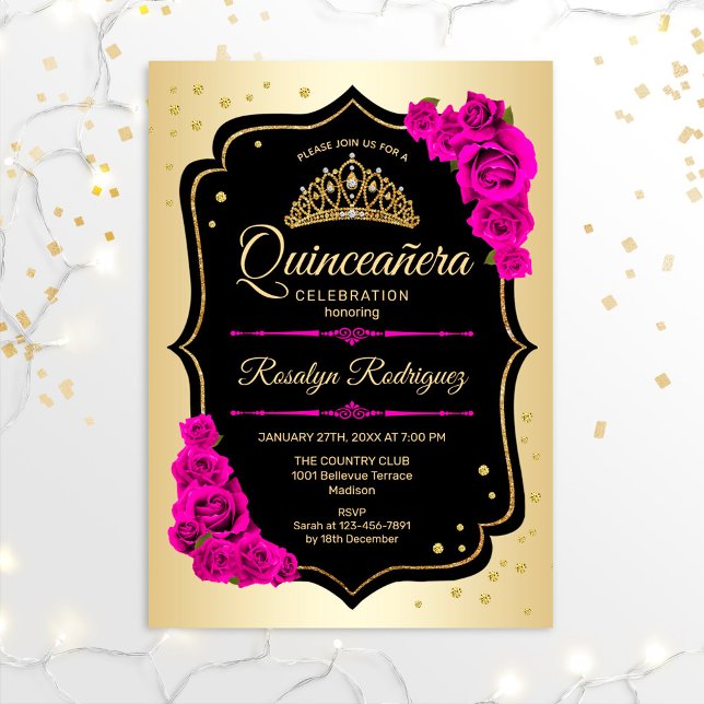 Quinceanera - Gold Black Pink Invitation (Creator Uploaded)