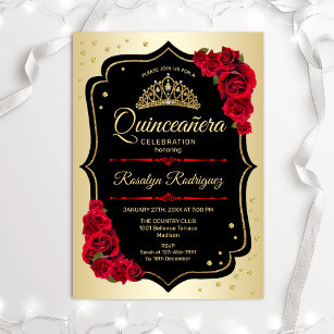 Quinceanera - Gold Black Red Invitation