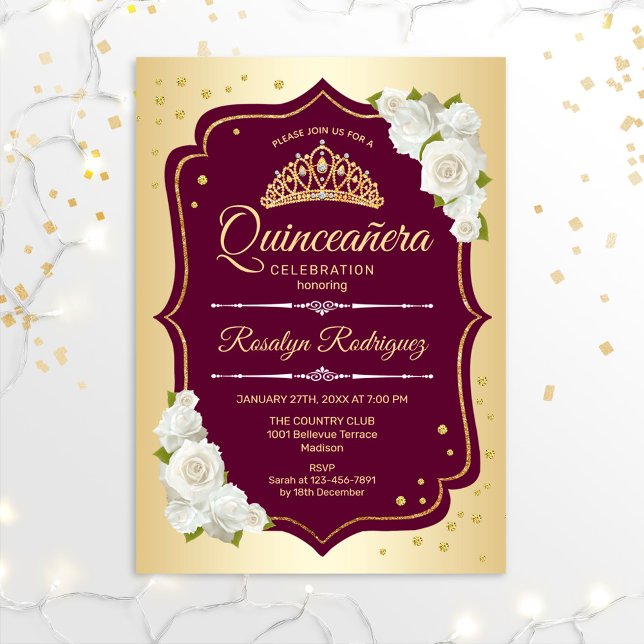 Quinceanera - Gold Burgundy Invitation (Creator Uploaded)