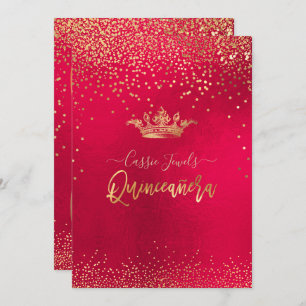 Quinceanera Gold Confetti+Princess Crown Invitation