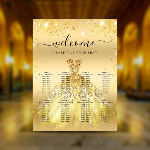 Quinceanera gold dress flowers seating chart