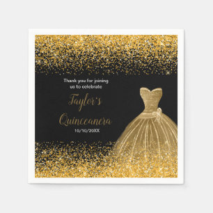 Quinceanera Gold Faux Glitter Napkin