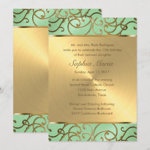 Quinceañera Gold Filigree Swirls Invitation