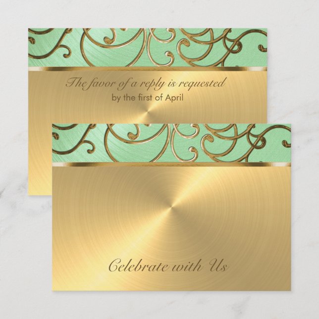 Quinceañera Gold Filigree Swirls Invitation (Front/Back)