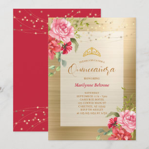 Quinceañera Gold Floral Crown Invitation