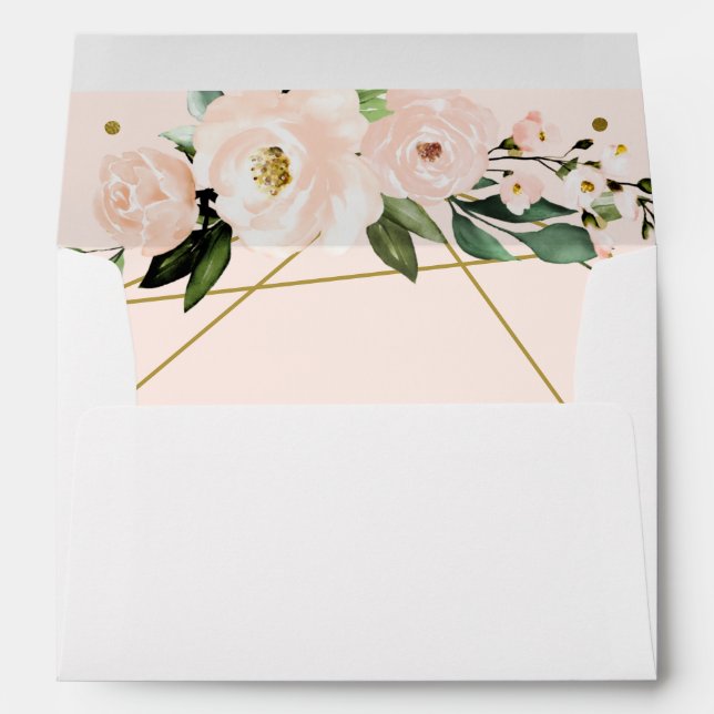 Quinceanera Gold Foil Blush Pink Floral Envelope (Back (Bottom))