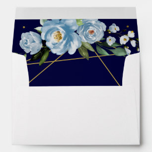 Quinceanera Gold Foil Dark Blue Floral Envelope
