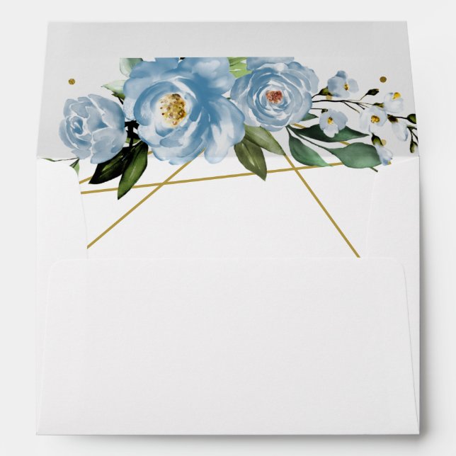 Quinceanera Gold Foil Dusty Blue Floral  Envelope (Back (Bottom))