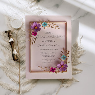 Quinceañera Gold Frame Floral 15th Birthday Invitation