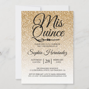 Quinceañera Gold Glitter 15th Birthday  Invitation