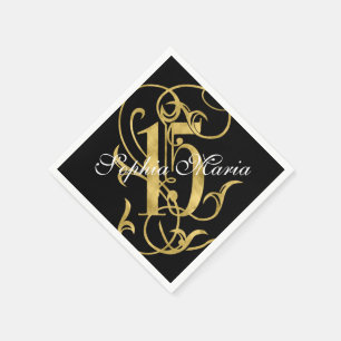 Quinceanera Gold Leaf Look Ornate 15 Any Colour Napkin