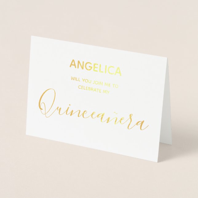 Quinceañera  Gold Personalised Invitation (Front)