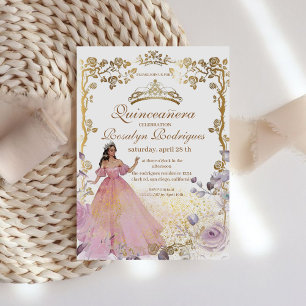 Quinceanera - Gold Pink White Invitation