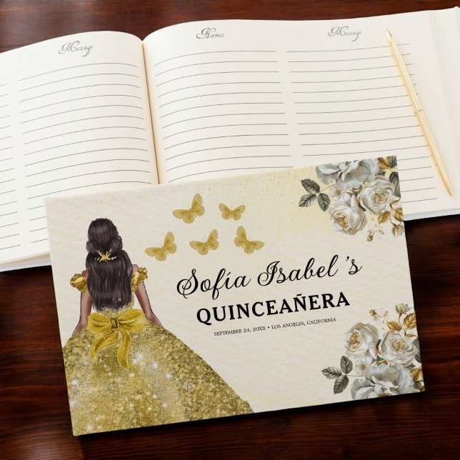 Quinceañera Gold Princess Floral Butterflies Guest Book (Creator Uploaded)