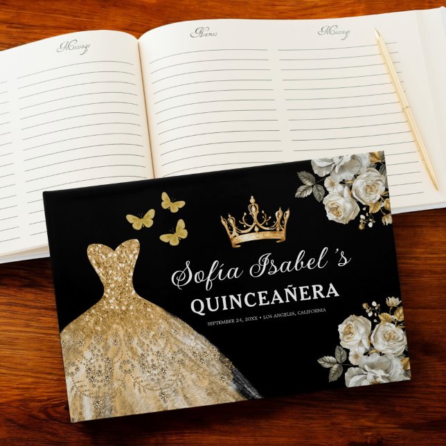 Quinceañera Gold Princess Floral Butterflies Guest Book (Creator Uploaded)