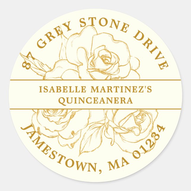 Quinceanera Gold Rose Return Address Label (Front)