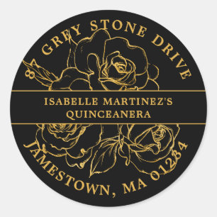 Quinceanera Gold Rose Return Address Label