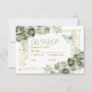 Quinceañera Gold & Sage Green Mexican Rsvp Card