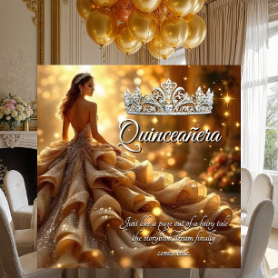 Quinceanera Gold Silver Dress Tiara Birthday Invitation