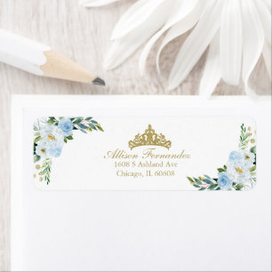 Quinceanera Gold Tiara Baby Blue Floral