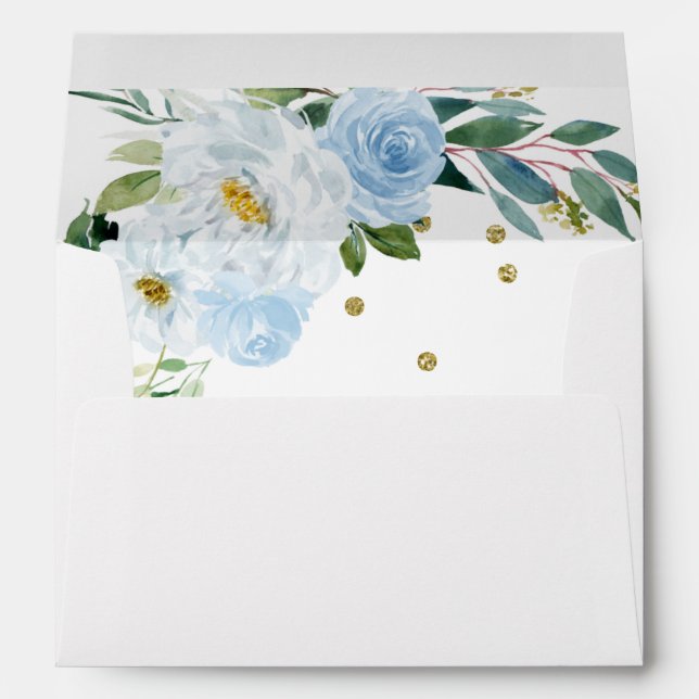 Quinceanera Gold Tiara Baby Blue Floral Envelope (Back (Bottom))
