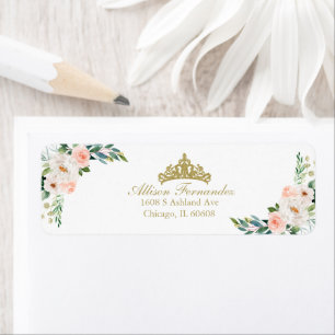 Quinceanera Gold Tiara Blush Pink Floral Label
