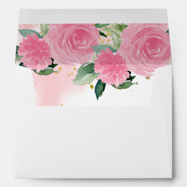 Quinceanera Gold Tiara Hot Pink Floral Envelope (Back (Bottom))