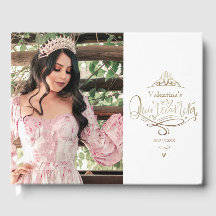 Quinceañera gold white photo guest book