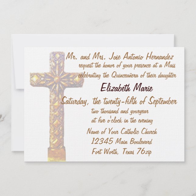 Quinceanera Golden Cross Invitation (Front)