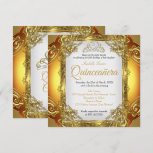 Quinceanera Golden White Pearl Lace Tiara Birthday Invitation
