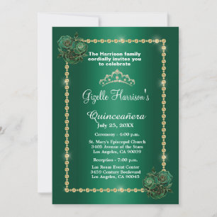 Quinceanera Green and Gold Floral Elegant  Invitation