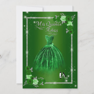 Quinceanera Green and Silver Floral Elegant Invitation