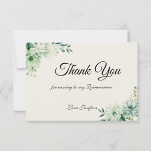 Quinceanera green floral Thank You Card