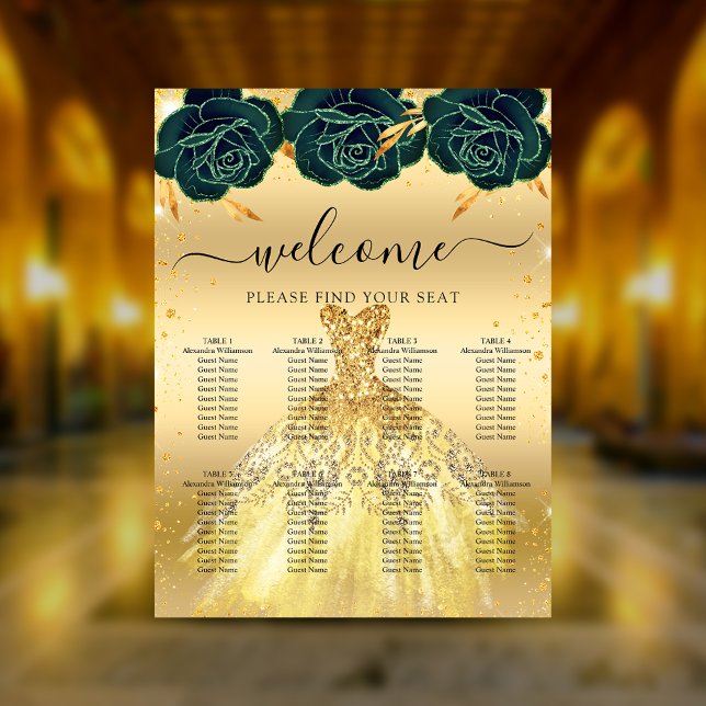 Quinceanera green gold dress flowers poster (Creator Uploaded)