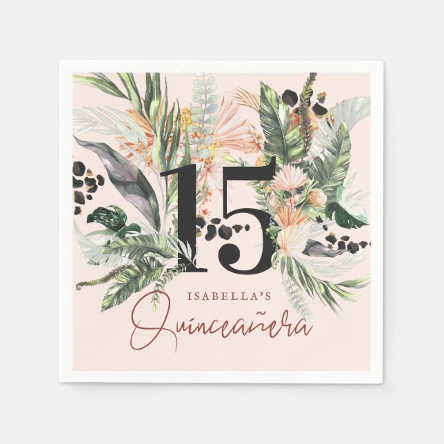 Quinceañera | Greenery & Terra Cotta Jungle  Napkin (Front)