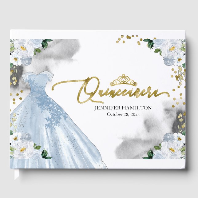 Quinceanera Guest Book Blue Dress Floral (Front)