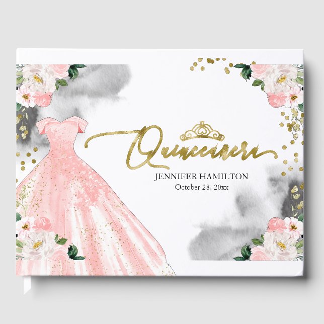 Quinceanera Guest Book Blush Dress Floral (Front)