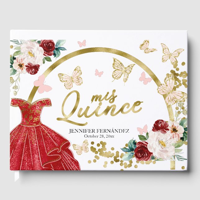 Quinceanera Guest Book Butterfly Red Dress  (Front)