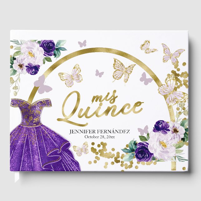 Quinceanera Guest Book Purple Butterfly Dress  (Front)