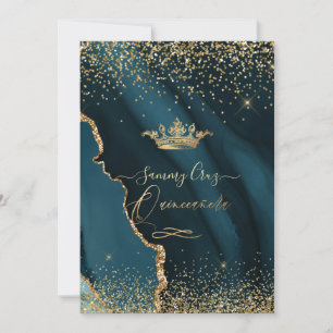 Quinceanera H2 Teal Agate Faux Gold Dust Invitation