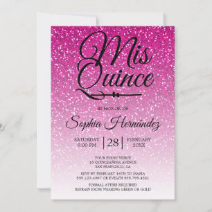 Quinceañera Hot Pink Glitter 15th Birthday  Invitation