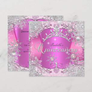 Quinceanera Hot Pink Winter Wonderland Snowflakes Invitation