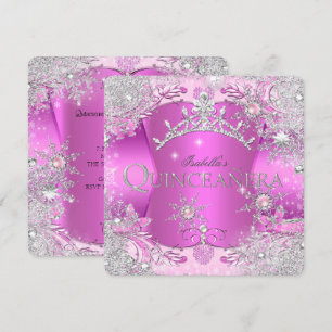 Quinceanera Hot Pink Winter Wonderland Tiara Invitation