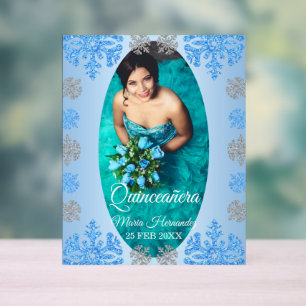 Quinceañera Ice Blue Silver Winter Snowflake Acrylic Sign
