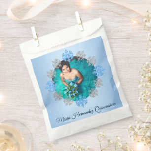 Quinceañera Ice Blue Silver Winter Snowflake Favour Bags
